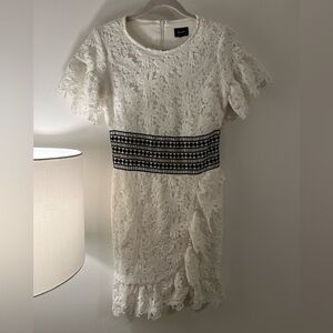 Bardot white lace mini dress
